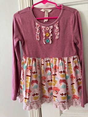 Matilda Jane Mauve Pink Long-Sleeve Ruffle Dress Top girl’s size 6